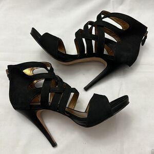 Cynthia Vincent women’s cross front suede heels size 8